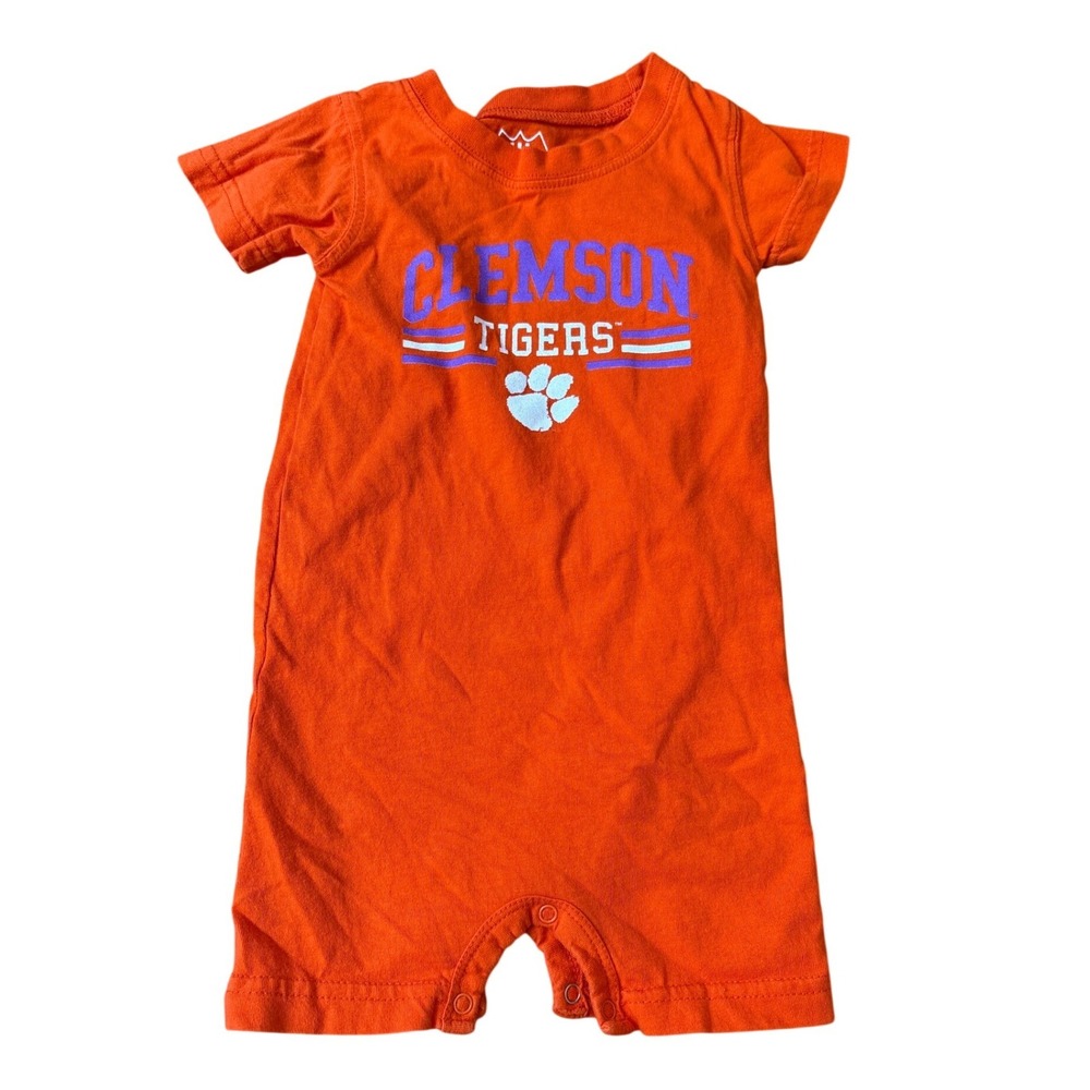 Wes and Willy Clemson Tigers Romper Kids Orange Graphic Snap SIZE 6M